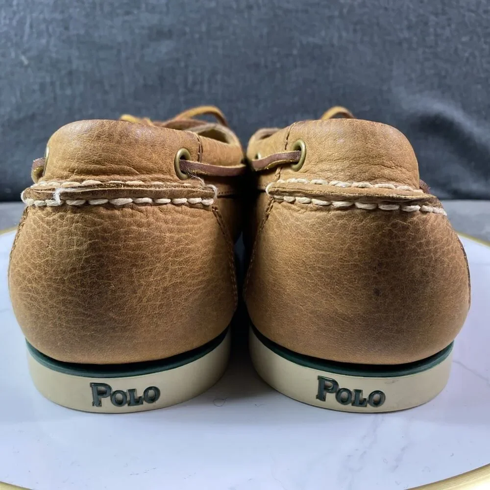 Polo Ralph Lauren Bienne Tumbled Leather Boat Shoes Men’s 12 D Brown Lace Up